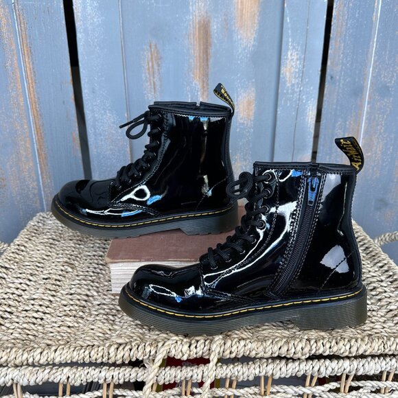 Dr. Martens 1460 J Patent Lamper Lace Up Boot Black Sz L5, M4 NWOB - Picture 8 of 15